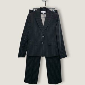 Le Suit Set Womens 8 Black Pinstripe Blazer Straight Pants 2 Piece Office Work